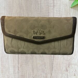 Coach Signature Tan and Brown Wallet